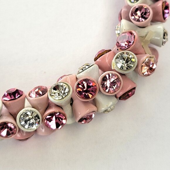 Pink and White Rhinestone Stretch Bracelet - Picture 10 of 12